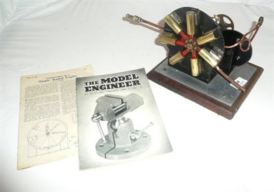 Lot 54 - A Scratch Built Simple Radial Engine, in brass, steel and aluminium, on a mahogany base, length...