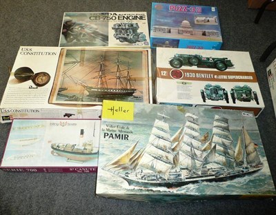 Lot 67 - Six Large Boxed Unmade Model Kits - Revell U.S.S. Constitution & Old Ironsides, Heller Pamir,...