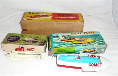 Lot 80 - Three Boxed Marine Vehicles:- Sutcliffe 'The Sea Wolf' Atomic Submarine, in white tinplate with red