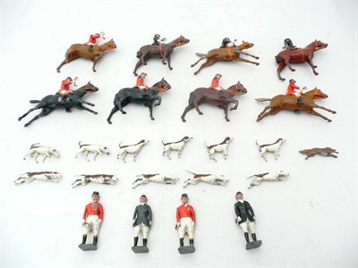Lot 84 - A Collection of Britains Hollowcast Lead Fox Hunting Figures, comprising eight mounted figures,...