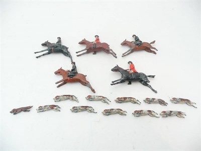 Lot 89 - Britains Hollowcast Lead Fox Hunting Figures, comprising two mounted huntsmen, three mounted...