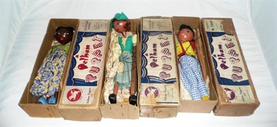 Lot 90 - Three Boxed Type SS Pelham Puppets:- Dutch Girl, Tyrolean Boy and Black Girl, all in brown card...