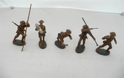 Lot 98 - Five Elastolin Composition Figures of British Soldiers, comprising two punting, one with hand...