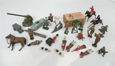 Lot 102 - A Small Collection of Hollowcast Lead Figures, mainly Britains, including a boxed Anti-Aircraft...