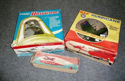 Lot 129 - Three Boxed Aircraft Toys:- KeilKraft RAF Hurricane, in plastic, with instructions, control...