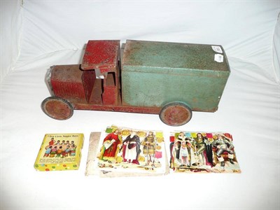 Lot 135 - A Large Tinplate Truck, possibly Tri-ang, with red cab, chassis and wheels, and grey truck...