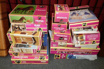 Lot 151 - A Large Collection of Boxed Sindy Doll Accessories, including Wall of Sound, wardrobes, bed,...