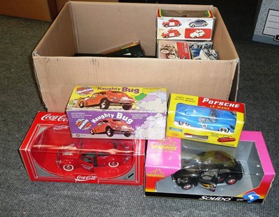 Lot 164 - Thirteen Boxed Vehicles, including Lucky Service Station set, Smoking Volkswagen by HC, Palitoy...