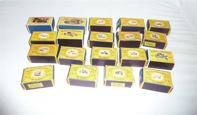 Lot 179 - Fifteen Early Boxed Matchbox Models of Yesteryear, boxes with line drawings of vehicles to...