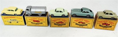 Lot 185 - Five Boxed Matchbox 1 - 75 Series Vehicles from the 1950's - No.30 Ford Prefect, No.38 Refuse...