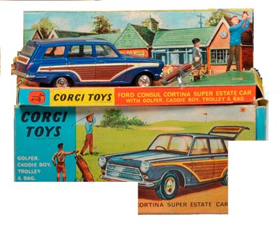 Lot 192 - A Boxed Corgi Ford Consul Cortina Super Estate Car No.440, in metallic blue with brown side panels