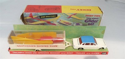 Lot 214 - A Boxed Dinky Tow Away Glider Set No.118, containing Triumph 2000, in white and blue, red and white