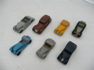 Lot 219 - Seven 1950's Dinky Cars, including Frazer-Nash, Sunbeam-Talbot, Jaguar, Lagonda, Riley and Packard