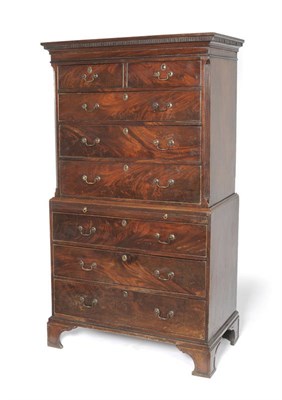 Lot 1528 - A George III Mahogany Chest on Chest, circa 1780, the upper section with a dentil cornice above two