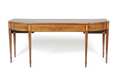 Lot 1530 - A George III Mahogany, Satinwood Banded and Ebony Strung Breakfront Serving Table, the D shape...