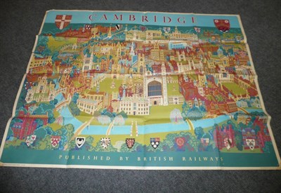 Lot 271 - An Original Lithographed British Railways 'Cambridge' Map Poster by Kerry Lee, printed by John...