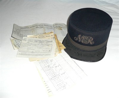 Lot 273 - An N.E.R. Railway Guards Peaked Cap, in black felt, with gold bullion stitching and pink silk...