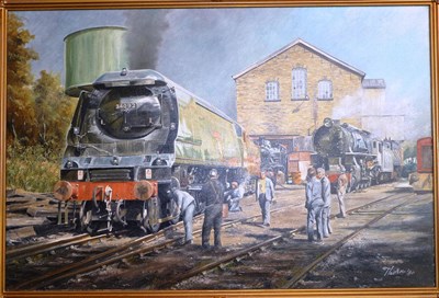 Lot 277 - Peter Thorne MGRA "Sunday Morning, Haworth - showing the West Country Class loco "City of...