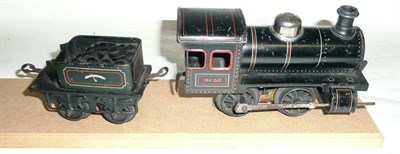 Lot 4 - A Bing 'O' Gauge Tinplate Electric 0-4-0 Locomotive and Tender No.35, lithographed in black...