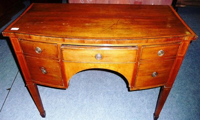 Lot 1537 - A George III Mahogany, Satinwood and Ebony Strung Bowfront Sideboard, of small proportions, the...