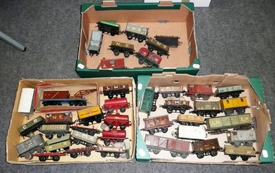 Lot 60 - Forty Two Hornby 'O' Gauge Wagons and Tankers, including two Southern Railway Cattle Trucks, Double