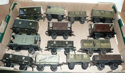 Lot 61 - Ten Bassett-Lowke 'O' Gauge Tinplate Wagons, including two Southern Railway closed wagons and...