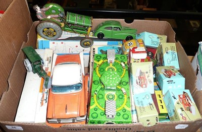 Lot 86 - A Collection of Tinplate Toys, including a Mettoy clockwork saloon car, two Auto-Matic garages with