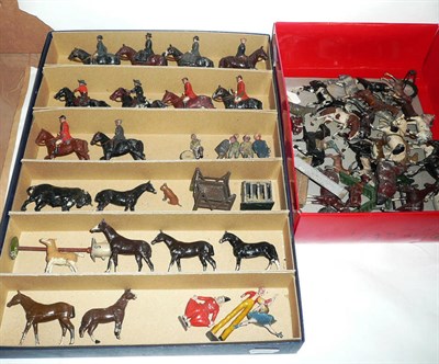 Lot 100 - A Collection of Playworn Britains Hollowcast Lead Civilian Figures, including six mounted fox...