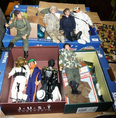 Lot 103 - Eight Vintage Action Men, together with a collection of accessories, including clothing,...