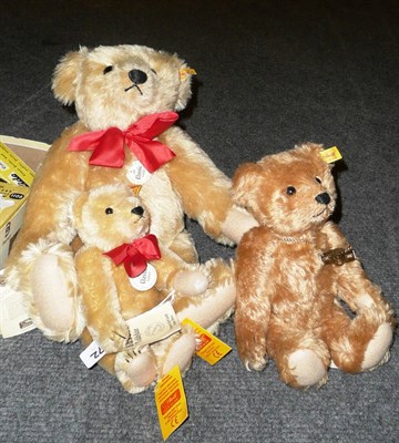 Lot 116 - Three Modern Steiff Blonde Mohair Teddy Bears, comprising two 1909 Classic Bears and a 1902 to 2002