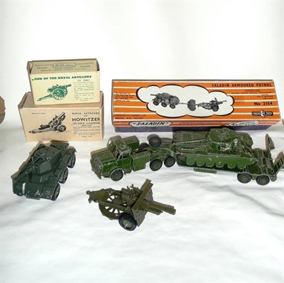 Lot 136 - A Boxed Crescent Toys Saladin Armoured Patrol No.2154, containing three pieces; Boxed Britains...