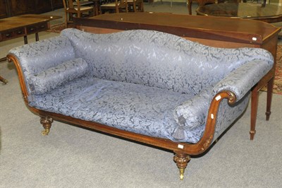 Lot 1547 - A William IV Rosewood Framed Settee, upholstered in blue silk damask, the serpentine shaped...