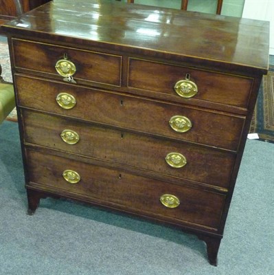 Lot 1553 - A George III Mahogany and Boxwood Strung Chest of Drawers, the rectangular top above two short...