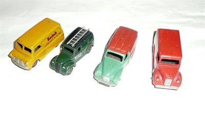 Lot 214 - Four Dinky Vans:- Trojan 'Esso' No.450; Austin 'BP/Shell' No.470; Bedford 'Kodak' No.480; Telephone