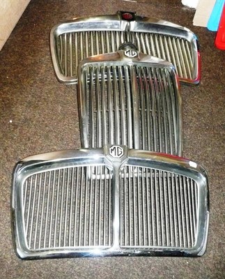 Lot 220 - Three MG Chrome Car Radiator Grilles, one with black and white enamelled badge and chrome...