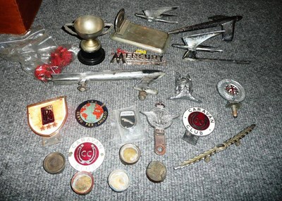 Lot 232 - Mixed Automobilia, including two Civil Service Motoring Association badges, enamelled RAC...