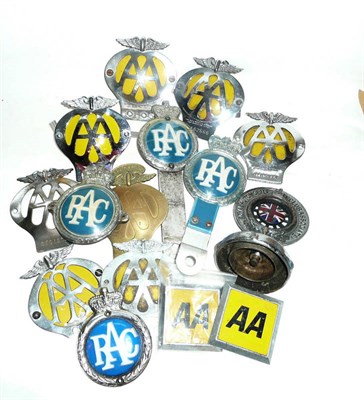 Lot 235 - Sixteen AA and RAC Car Badges, including an enamelled chrome Royal Automobile Club Association...