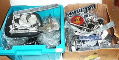 Lot 236 - A Large Collection of Car Name Badges, in chrome, tin and plastic, in three boxes.