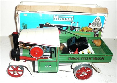Lot 51 - A Boxed Mamod Steam Wagon S.W.1, in green, red and white, with steering rod, burner,...