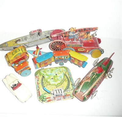 Lot 83 - A Collection of Tinplate Toys, including a Marx Battleship 'H.M.S.Edinburgh', Marx Tractor,...