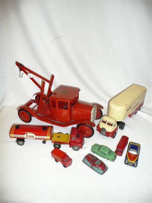 Lot 87 - Three Large Tri-ang Tinplate Commercial Vehicles - Open Backed Tipping Wagon, in red and green,...