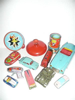 Lot 91 - A Collection of Tinplate Toys, including a Gama tank, Mettoy caravan, Auto-matic garage, cars,...