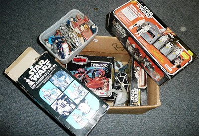 Lot 121 - Early Star Wars Toys, circa 1977 to 1980, including twenty seven action figures, boxed Twin-Pod...