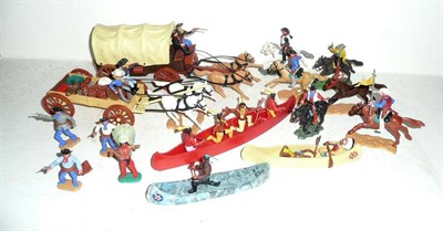 Lot 135 - A Collection of Timpo Swoppet Plastic Cowboys and Indians, including two horse-drawn wagons,...