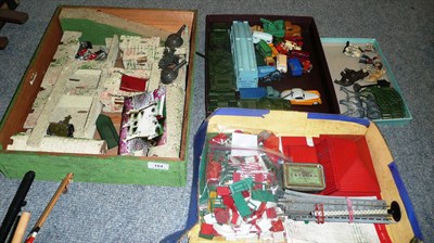 Lot 164 - Mixed Toys, including a wood and composition fort, a wooden service station, lead figures including