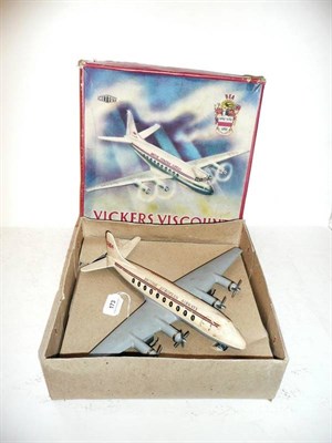 Lot 173 - A Boxed Mettoy Friction Drive Vickers Viscount Plastic Airliner, with British European Airways...