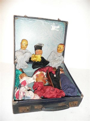 Lot 182 - Eight Punch and Judy Glove Puppets, with carved wooden heads, circa 1920's/30's, including Mr & Mrs