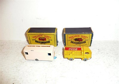 Lot 214 - Two Boxed Matchbox 1 - 75 Series Vehicles:- Mobile Refreshments Bar No.74, in cream with light blue