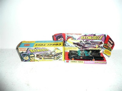 Lot 219 - A Boxed Corgi Rocket Firing Batmobile No.267, with gloss black body, red bat logo on doors and...