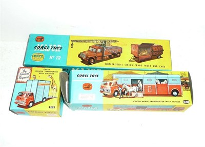 Lot 235 - Three Boxed Corgi Major 'Chipperfield's Circus' Vehicles:- Circus Crane Truck and Cage Gift Set...